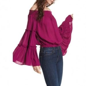Free People- Off shoulder bell sleeve top.